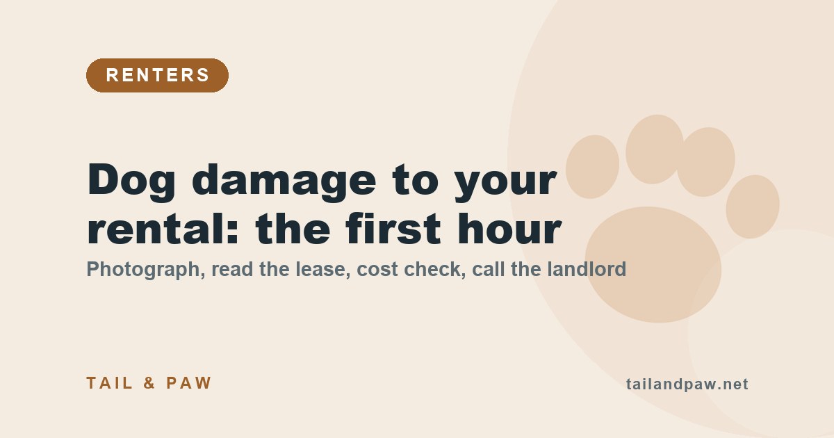 First-hour checklist for dog damage to a rental: photograph, read the lease, cost check, call the landlord